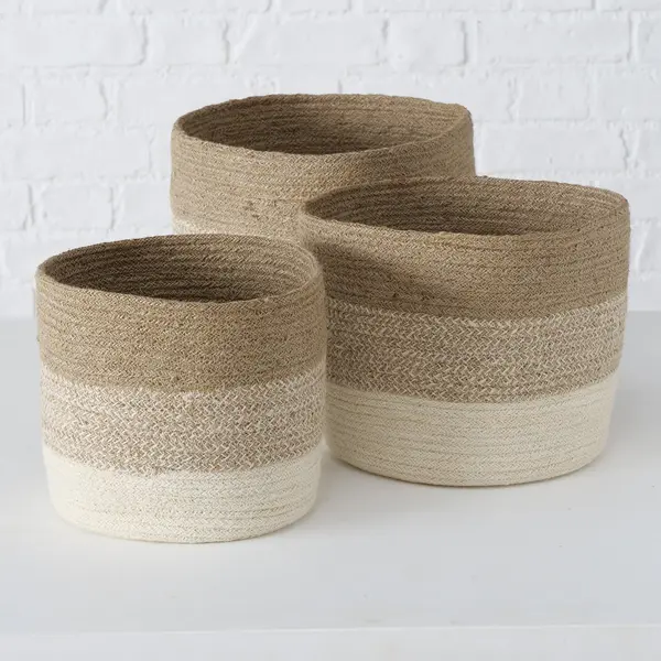 Panier en coton – Beige et blanc